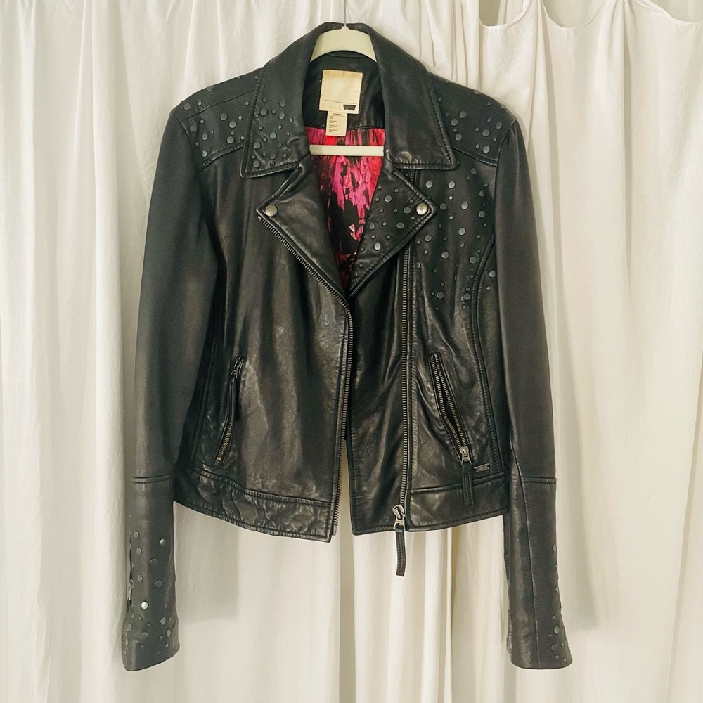 Levi’s Studded Black Lamb Leather Moto Jacket XL